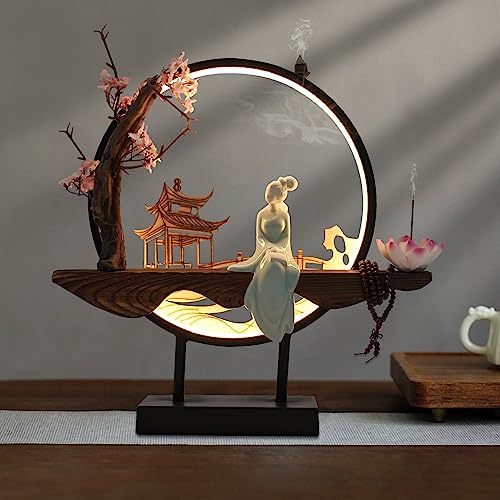 Backflow Incense Holder with LED Light, Countertop Incense Burner Holder Chinese Retro Ceramic Backflow Incense Burner for Relaxing or Home Decor (Style 1) - size: Style 1