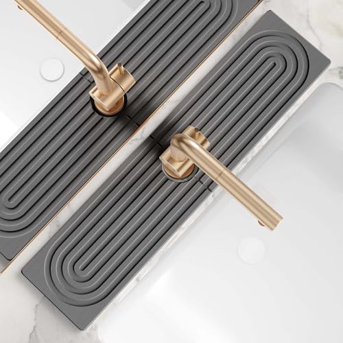 Large Faucet Mat for Kitchen Sink - Stone Drying Mat for Kitchen Counter, Diatomite Fast Drying Stone Sink Tray, Super Absorbent, Stylish Decor and Protector for Bathroom (Dark Grey, 23.6" x 5.5") - color: Dark Gray, size: 23.6" x 5.5"
