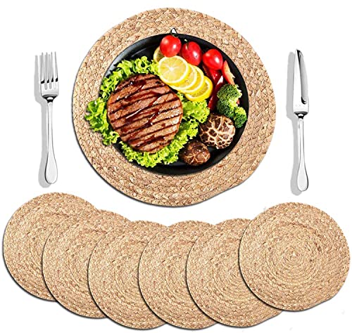 6 Pack Round Woven Placemats,13 inch Plate Chargers Natural Wicker Placemats Water Hyacinth Straw Braided Tablemats Rattan Tablemats Rustic Weave Placemats for Dining Table - size: Woven Placemats 13 inch-6