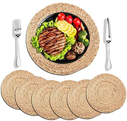 6 Pack Round Woven Placemats,13 inch Plate Chargers Natural Wicker Placemats Water Hyacinth Straw Braided Tablemats Rattan Tablemats Rustic Weave Placemats for Dining Table - size: Woven Placemats 13 inch-6