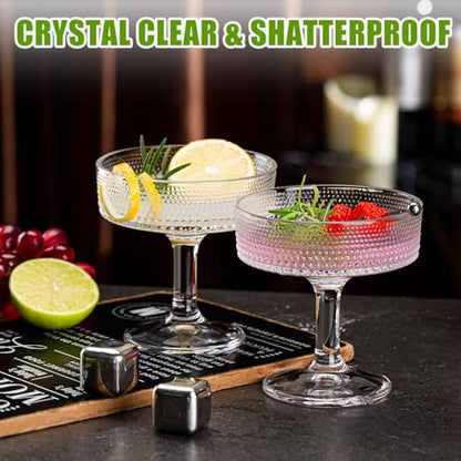 12 Pcs Martini Glasses, 6.7oz Crystal Champagne Tower, Art Deco Hobnail Coupe Glasses, Stem Cocktail Glassware Set, Margarita Cups, Heavy Base Bar Glassware for Martini, Gimlet, Manhattan - style: Hobnail Style