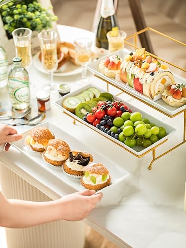 YHOSSEUN 3 Tier Serving Tray for Party, Tiered Serving Platters and Trays, 14 Inch Tiered Tray Stand, Dessert Stand, Serving Stand, Dessert Table Display Set with Collapsible Sturdier Metal Rack | Ceramic Tiered Tray Stand, Dessert Stand, Serving Stand, D