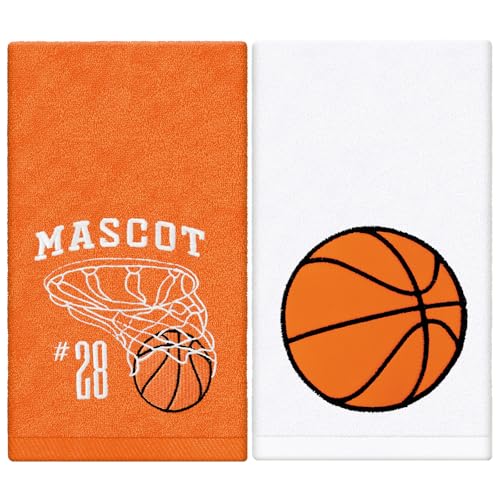 JarThenaAMCS 2Pcs Basketball Hand Towels Cotton Embroidered Bathroom Towel Sports Ball Absorbent Bath Towel for Hand Drying Cleaning Cooking, 29.5 x 13.7 Inch