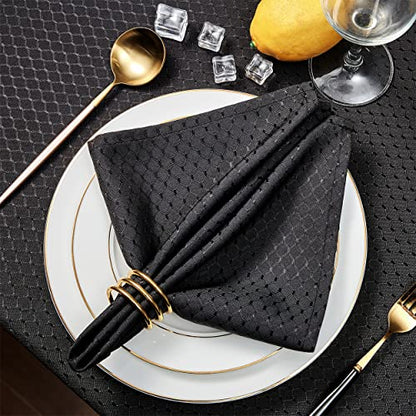 Black Jacquard 17x17 Square Polyester Cloth Napkins Set of 8 | Waterproof, Stain Resistant, Shrink Proof, Washable, fabric, Outdoor, Dining, Wedding, Kitchen, Party, Banquet, Reusable - color: Black