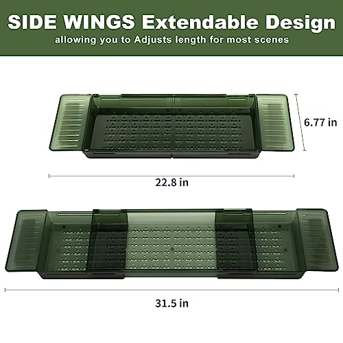 Expandable Bathtub Tray, Adjustable Bathtub Caddy Tray Bathtub Caddy for Luxury Bath, Multifunctional Bathtub Storage Rack for Book Wine Glasses Phone Bath Products, with Anti-Slip mat. - color: Green