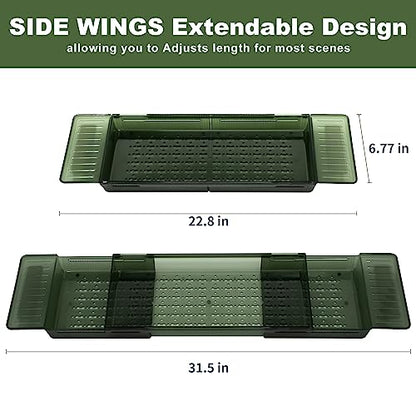 Expandable Bathtub Tray, Adjustable Bathtub Caddy Tray Bathtub Caddy for Luxury Bath, Multifunctional Bathtub Storage Rack for Book Wine Glasses Phone Bath Products, with Anti-Slip mat. - color: Green