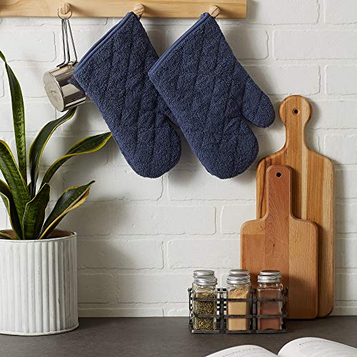 DII Basic Terry Collection 100% Cotton Quilted, Oven Mitt, French Blue, 2 Piece - color: French Blue, size: Oven Mitt