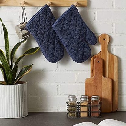DII Basic Terry Collection 100% Cotton Quilted, Oven Mitt, French Blue, 2 Piece - color: French Blue, size: Oven Mitt