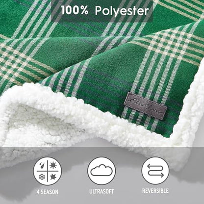 Eddie Bauer - Throw Blanket, Soft & Reversible Cotton Flannel Bedding, Throw Blanket for Couch or Bed (Union Bay Green, 50" x 60") - color: Union Bay Green