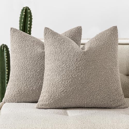 Pack of 2 20x20 Inch Decorative Boucle Throw Pillow Covers Textured Square Pillowcaes Accent Solid Cozy Soft Cushion Covers Home Decor for Sofa Couch Living Room Home Decor,Light Taupe - color: Light Taupe, size: 20" x 20" (Pack of 2)