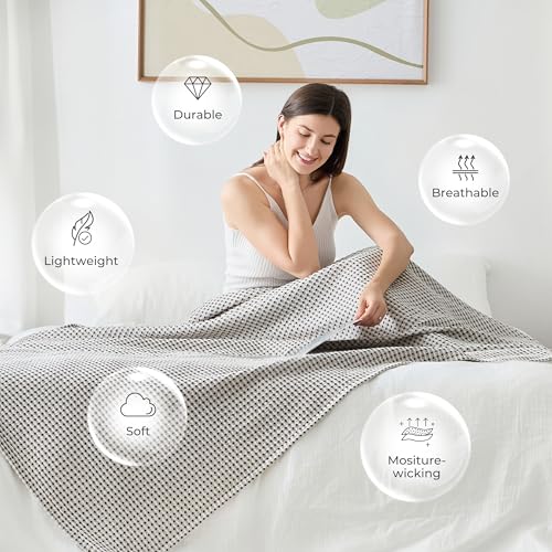 EGOHOME Cotton Two-Tone Check Pattern Waffle Blanket Queen Size | Coffee Bean/White, 90"x90", Lightweight, Soft & Breathable for Bed, Couch, Sofa, All Seasons - color: Coffee Bean/White, size: Queen
