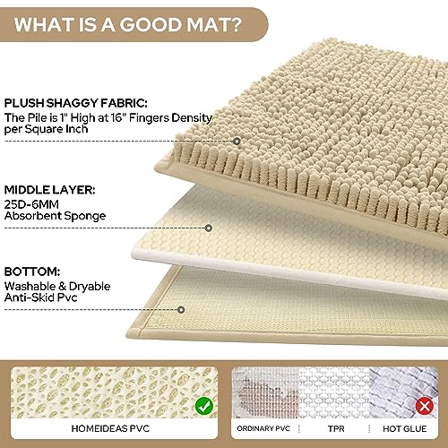 HOMEIDEAS 3 Pieces Bathroom Rugs, Ultra Soft Non Slip Absorbent Chenille Toilet Bath Mat Set (Beige) - color: Beige-beige, size: 17"x24"+20"x32"+U Shape 20"x24"