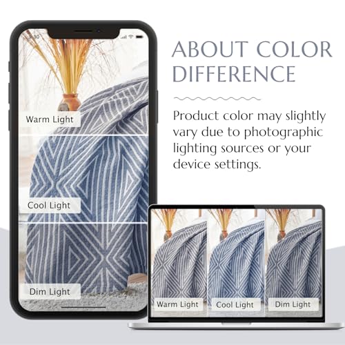 jinchan 100% Cotton Muslin Blanket Twin Boho Throw Blanket 50x60 Slate Blue | 3-Layer, Geometric Triangle Quilt, Cooling Breathable Lightweight, for Adult, Soft, Reversible, Summer, Couch, Sofa, Bedroom - color: B. Triangle Blue, size: 50"x60"