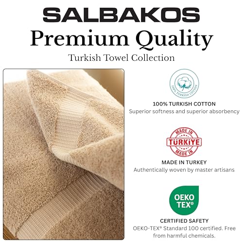 SALBAKOS 6-Piece 100% Turkish Cotton Hand Towels, 16x30 inch, Taupe | Large Size Thick Super Soft Highly Absorbent, Versatile Hair Face & Hand Drying Towel, Premium Hotel Quality Made in Turkey - color: Taupe, size: 6 Hand Towels