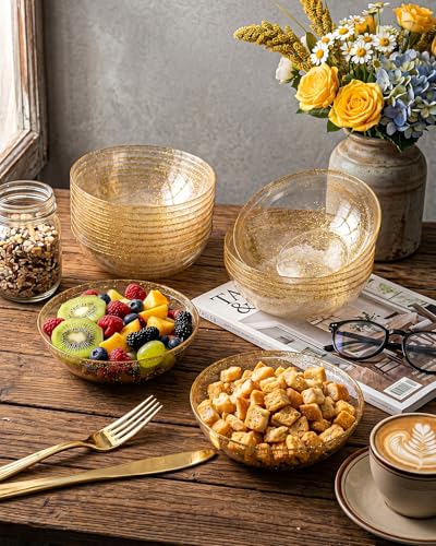 bUCLA 50Pack Gold Glitter Plastic Bowls - 10oz Disposable Crystal Salsa/Dessert Bowls for Wedding & Party - color: Gold Glitter, size: 10oz