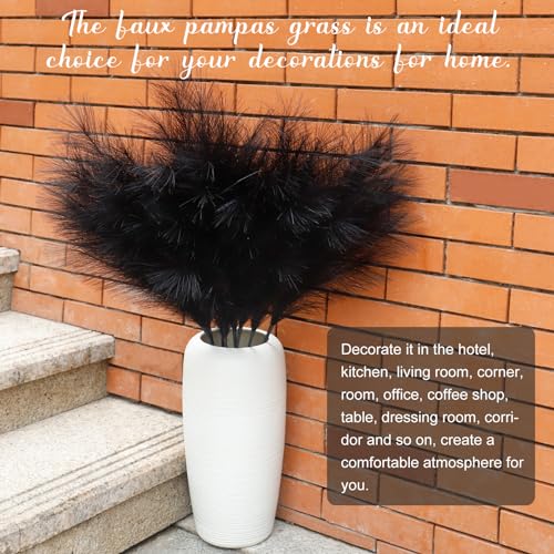 8 Pcs 38''/97cm Tall Faux Large Pampas Grass Decor, Black | Artificial pompous pompas, fluffy fake plants, floor vase filler, or wedding kitchen home boho decorations