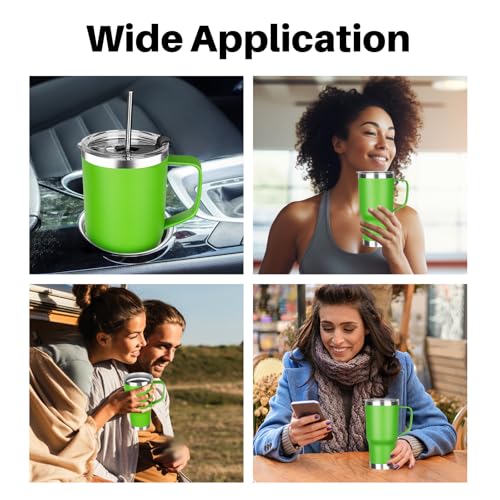 20 oz Tumbler with Handle, Stainless Steel Insulated Tumbler with Lid and Straw, Double Wall Vacuum Coffee Mug Tumbler, Insulated Coffee Thermal Cup for Cold and Hot (Bright Green, 20, ounces) - color: Bright Green, size: 20 Ounces