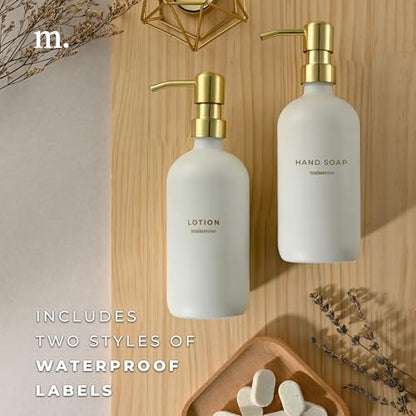 MaisoNovo Soap Dispenser 2-Piece Set | 16.9oz Clear Bottles with Gold Stainless Steel Pump Core - color: White/Gold