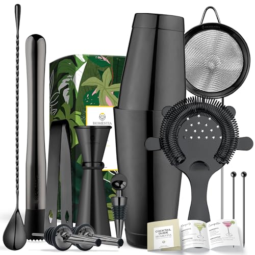 Homestia 12 Pcs Boston Cocktail Shaker Set, Mixology Bartender Kit, Black | Stainless Steel Bar Set Accessories, 18 oz/28oz Weighted Boston Shaker Tins, Martini Shaker Mixing Tools for Home Bartending - color: Black
