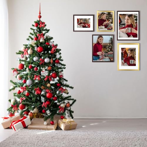 12x16 Picture Frame Set of 6, Display Pictures 11x14 with Mat or 12x16 Without Mat,Wall Gallery Photo Frames, Brown - color: Brown, size: 12x16