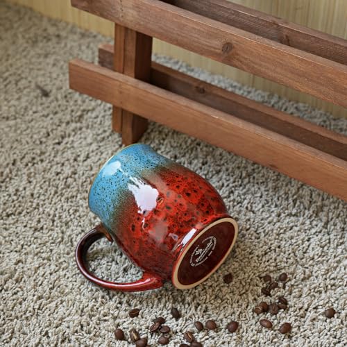 Bosmarlin Extra Large Ceramic Coffee Mug, 24 Oz, Dishwasher and Microwave Safe, Big Oversized Tea Cup, Reactive Glaze (Blue&Red) - color: Blue&Red