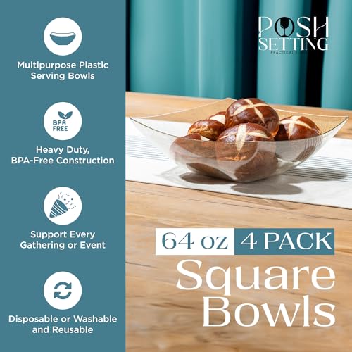 4 Pack Disposable Gold Plastic Serving Bowls Square Party Candy Use 64oz | Square Design. Disposable Party Tableware. Salad, Fruit & Candy Use. Candy Buffet Containers. Gold Plastic. - color: GOLD GLITTER, size: 64 OUNCE