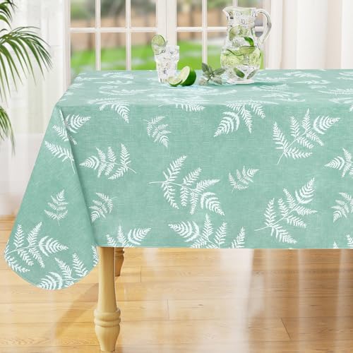 Rectangle Waterproof Vinyl Table Cloth, Wipeable Tablecloth with Flannel Backing, Plastic Table Cover for Dinner, Picnic, Indoor and Outdoor (Light Green Leaves, 52" x 70") - color: Light Green, size: 70" x 52" (Rectangular)