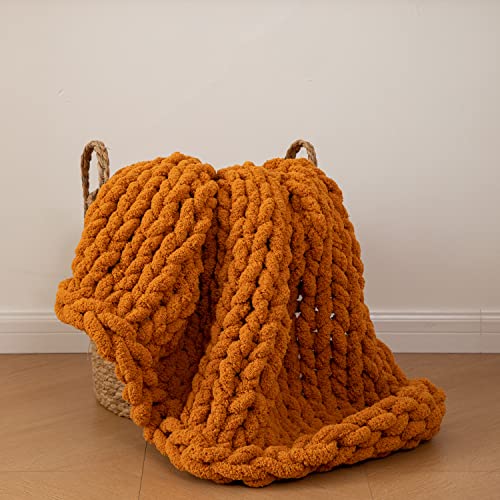 Chunky Knit Blanket Soft Chenille Yarn Knitted Throw Blanket 50"X60" Handmade Cable Warm Thick Giant Blanket for Couch Bed Trips (Burnt Orange, Throw 50¡°x60¡±)¡­ - color: Burnt Orange, size: Throw 50"X60"