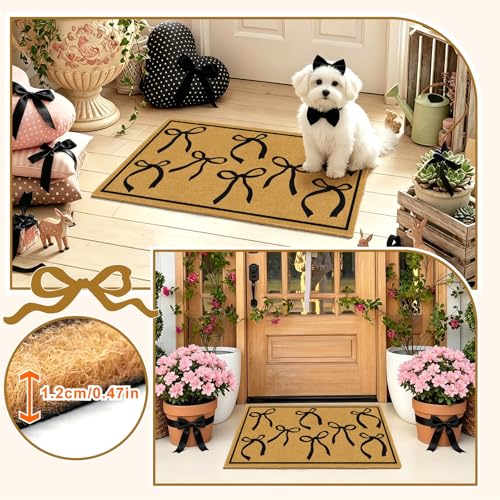 Coir Mats Welcome Mat Front Door Black Bow Rug for Outdoor Entrance 17"x30" - color: Coir Black Bowtie