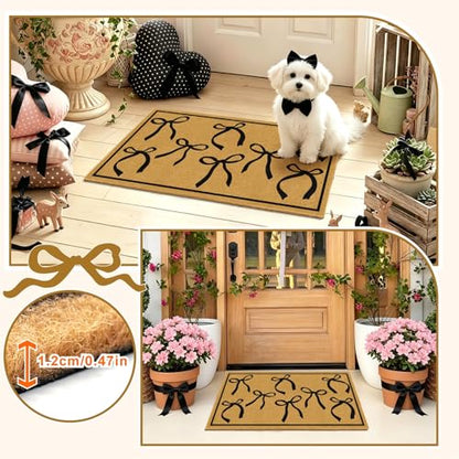 Coir Mats Welcome Mat Front Door Black Bow Rug for Outdoor Entrance 17"x30" - color: Coir Black Bowtie