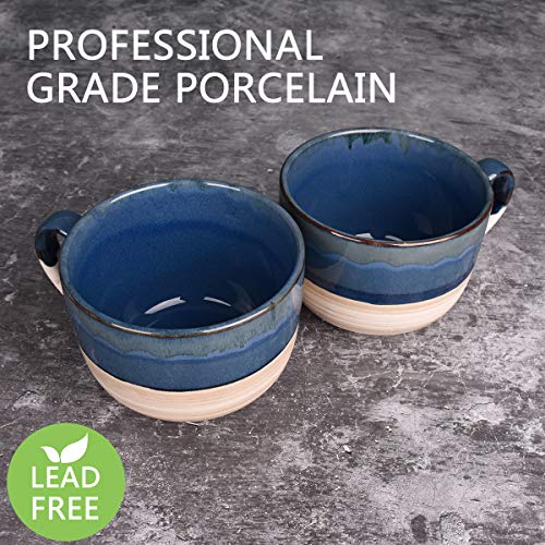 Bosmarlin Large Ceramic Coffee Mug Set of 2, Stoneware Latte Mug for Office and Home, 16 Oz, Dishwasher and Microwave Safe, (Prussian Blue, 2) - color: Prussian Blue