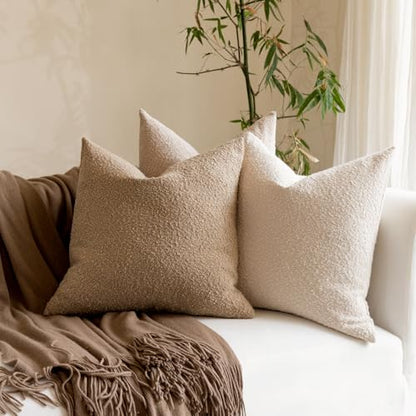 18x18 Boucle Throw Pillow Covers, Set of 2, Camel - color: Camel, size: 18" x 18" (Pack of 2)