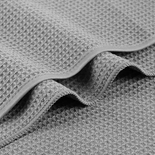 MICROFI Waffle Weave Bath Towel Set, Microfiber, 4 Pieces (Body/Hair/Hand/Face), Quick Dry, Lightweight, Super Absorbent, Lint Free, 380 GSM (Gray) - color: Gray