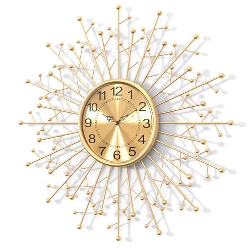 Large Modern Gold Wall Clock Decorative Mid Century Sunburst Branch Wall Clocks, Minimalism Metal Silent Clock, Luxury Home Gift Decor for Living Room, Bedroom, Dining Room, 24 inch - size: 5. Gold-Branch(Dismountable-60cm)