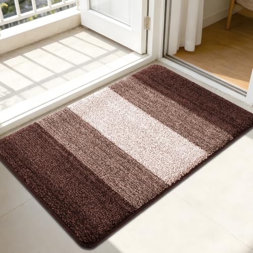 Kitinjoy Indoor Outdoor Door Mat, 44x32 Non-Slip Dirt Trapper Doormats | Brown Low-Profile Washable Inside Entrance Front Floor Mat, Sturdy Soft Entry Striped Doormats for Entryway - color: Brown, size: 44'' X 32''