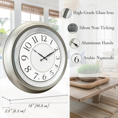18" Galaxy Large Illuminated Atomic Wall Clock, Silver | Night Light Wall Clock with Smart Sensor, Accurate & Easy to Read for Living Room, Bedroom & Home Office - color: Morning Silver