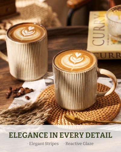 famiware Coffee Mug Set of 4, Star 12 oz Ceramic Mugs Cups Set with Handle | Stoneware Stackable Catering Cup for Coffee, Tea, Cappuccino, Latte, Microwave & Dishwasher Safe, Cream Cocoa - color: Star-Cream Cocoa, size: 4 Count (Pack of 1)