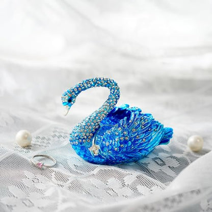 YU FENG 3.5 Inch Blue Swan Trinket Box, Hinged Jewelry Box Figurine Decor | Elegant Swan Design, Enamel Finish With Crystal Accents, Jewelry Storage Organizer, Decorative Collectible, Gift For Women