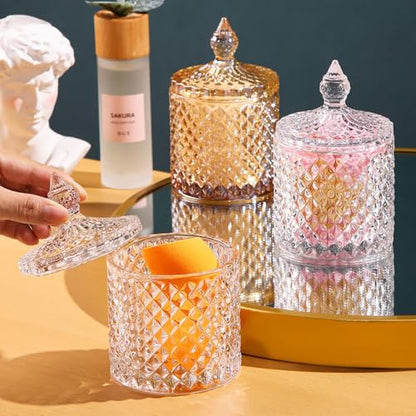 Colorful Crystal Glass Candy Snack Barrel Storage Jar Embossed Luxury Cookie Buffet Canister With Lids Jewelry Box Jar Biscuit Containers(Clear) - color: Cylinder-Clear