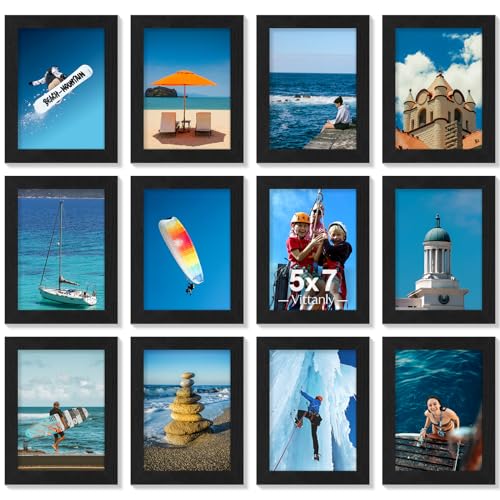 Vittanly 5x7 Picture Frames Set of 12 for Wall or Tabletop Display, Black | Display Pictures 4x6 with Mat or 5x7 without Mat, Small Photo Frames, Engineered Wood with Shatter Resistant Plexiglass - color: Black, size: 5x7