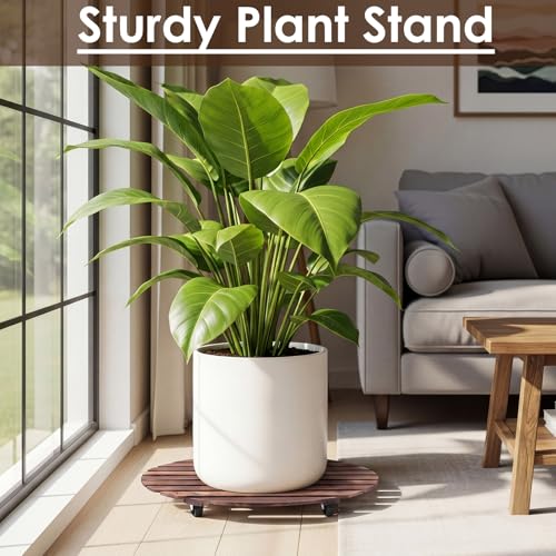 Novabright 20” Wooden Rolling Plant Heavy Duty Dolly Caddy with Locking Wheels Heavy Duty Wooden Plant Dolly Mobile Stand for Large Pots Small Furniture Outdoor(1pcs) - size: 20 Inch
