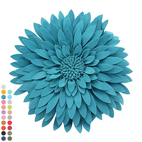 3D Daisy & Sunflower Decorative Pillow - 14.5 x 13 inch Round - Teal Flower-Shaped (Case + Insert) - color: Teal
