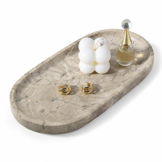 Natural Silver Pearl Marble Decorative Tray, 10" x 5" Marble Vanity Tray for Bathroom Countertop Organizer Stone Trays, Catchall Tray Stone Plate for Perfume, Candles, Jewelry - color: Silver Pearl