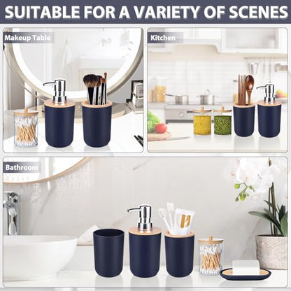 Bathroom Accessories Set 5Piece Navy Blue Bathroom Sets, Toothbrush Holder, Toothbrush Cup, Lotion Soap Dispenser, Soap Dish and Qtip Holder Bathroom Decor - style: Navy Blue