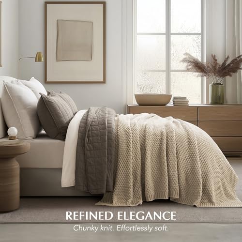 EVERGRACEHOME Chunky Chenille Knit Throw Blanket, 108x92, Sand Dune | Sculpted Moss Stitch, Chic Modern Farmhouse, All-Season Warmth, OEKO-TEX® Certified, Oversized King for Couch, Bed, Sofa - color: Sand Dune, size: 108" X 92"