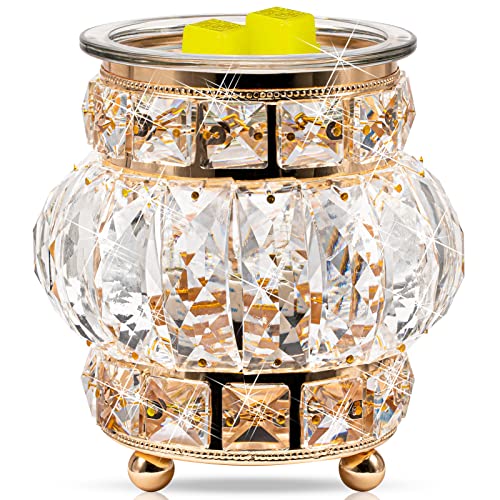 Wax Melt Warmer Wrought Iron Crystal Oil Burner for Home, Living Room, Bedroom, Kitchen, Office (Golden)