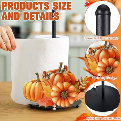 Fall Paper Towel Holder Pumpkin Countertop Kitchen Decor and Accessories Fall Large Black Metal Towel Holder Thanksgiving Tissue Stand for Countertop Table Housewarming Gift Supplies - style: Pumpkin
