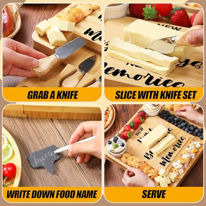 House Warming Gifts New Home Large Engraved Charcuterie Board Set with Utensils Fruit Tray Gifts Ideas for Homeowner Couple Neighbor Home Apartment Wedding Gift - style: Housewarming