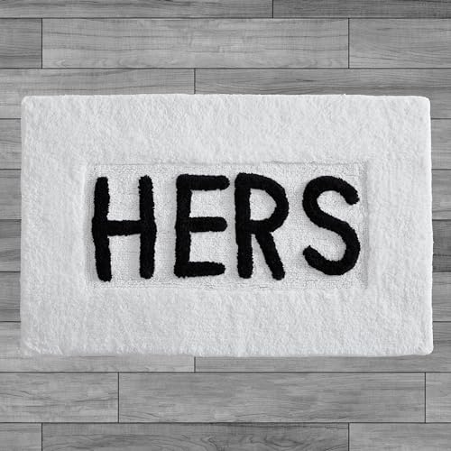 Cotton Bath Rug - Soft Cotton Bath Mat - Bathroom Decor - Water Absorbent and Machine Washable - Measures 21"x34" - Hers- White - color: White, size: 1'9" x 2'10" (Rectangular), style: Hers