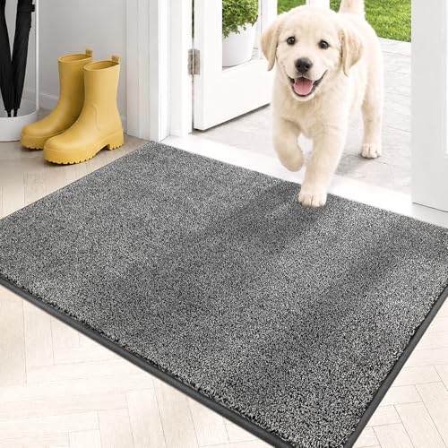 PURRUGS Dirt Trapping Indoor Door Mat, 20" x 31.5", Light Grey-Dark Grey | Machine Washable, Non-Slip, Waterproof TPR Backing, Super Absorbent, Low Profile, Entryway Rug for Muddy Paws and Shoes - color: Light Grey-dark Grey, size: 20" X 31.5"